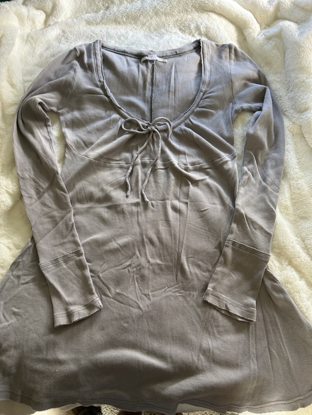 ❤️ Kimchi Gray Ribbed Scoop-neck Long sleeve Dress Light Airy Perfectly Cute